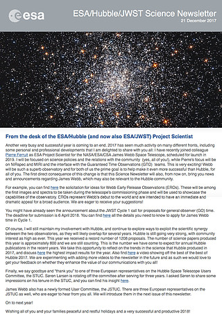 ESA/Hubble/JWST Science Newsletter - December 2017