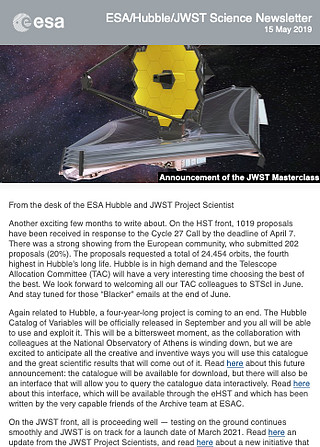 ESA/Hubble/JWST Science Newsletter - May 2019