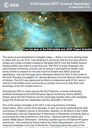 ESA/Hubble/JWST Science Newsletter - September 2019