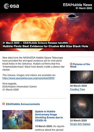 ESA/Hubble Science Release heic2005 - Hubble Finds Best Evidence for Elusive Mid-Size Black Hole