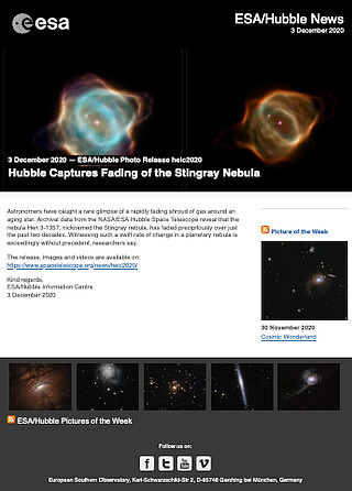 ESA/Hubble Photo Release heic2020 - Hubble Captures Fading of the Stingray Nebula