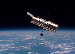 Hubble space telescope in free orbit.