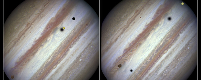 De 3 måner foran Jupiters planetskive
