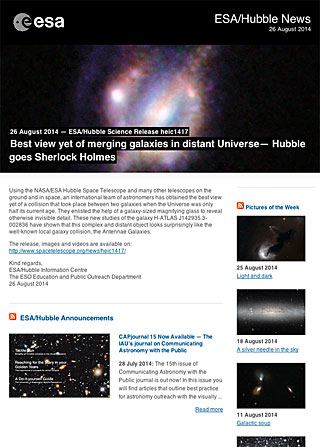 ESA/Hubble Science Release heic1417 - Best view yet of merging galaxies in distant Universe — Hubble goes Sherlock Holmes