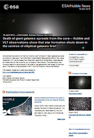ESA/Hubble Science Release heic1508 - Death of giant galaxies spreads from the core — Hubble and VLT observations show that star formation shuts down in the centres of elliptical galaxies first