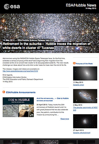 ESA/Hubble Science Release heic1510 - Retirement in the suburbs — Hubble traces the migration of white dwarfs in cluster 47 Tucanae