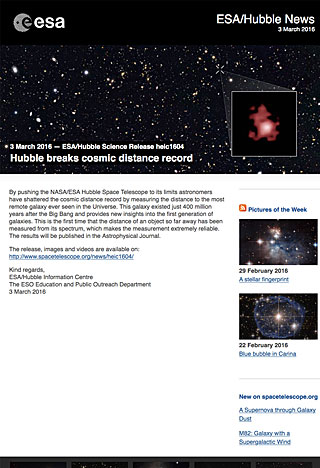 ESA/Hubble Science Release heic1604 - Hubble breaks cosmic distance record