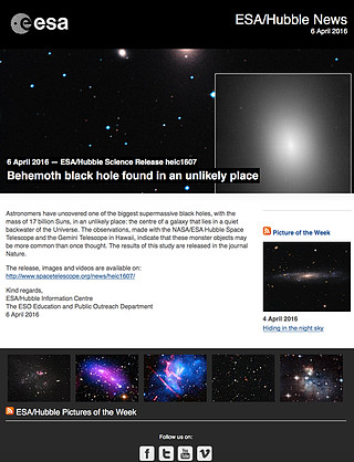 ESA/Hubble Science Release heic1607 - Behemoth black hole found in an unlikely place