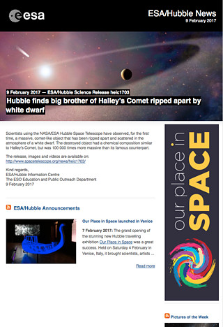 ESA/Hubble Science Release heic1703 - Hubble finds big brother of Halley’s Comet ripped apart by white dwarf