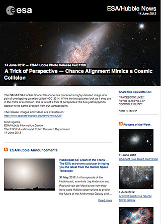 ESA/Hubble Photo Release heic1208 - A Trick of Perspective — Chance Alignment Mimics a Cosmic Collision