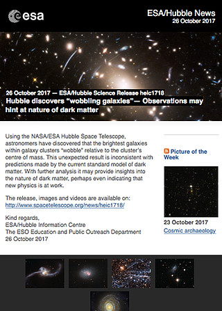 ESA/Hubble Science Release heic1718 - Hubble discovers “wobbling galaxies” — Observations may hint at nature of dark matter