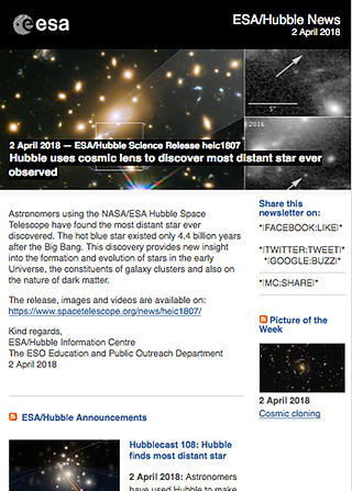 ESA/Hubble Science Release heic1807 - Hubble uses cosmic lens to discover most distant star ever observed