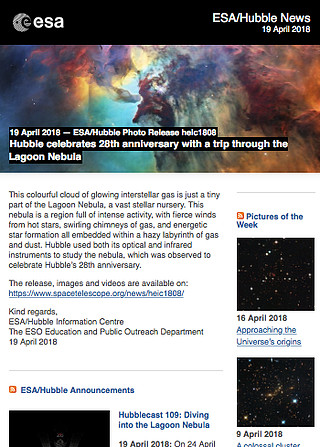 ESA/Hubble Photo Release heic1808 - Hubble celebrates 28th anniversary with a trip through the Lagoon Nebula