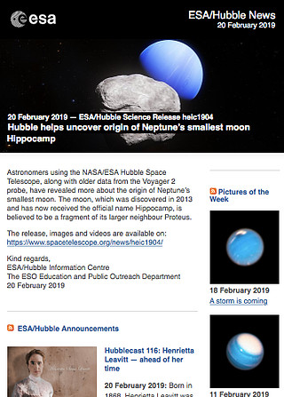 ESA/Hubble Science Release heic1904 - Hubble helps uncover origin of Neptune’s smallest moon Hippocamp