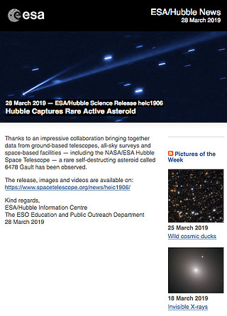ESA/Hubble Science Release heic1906 - Hubble Captures Rare Active Asteroid