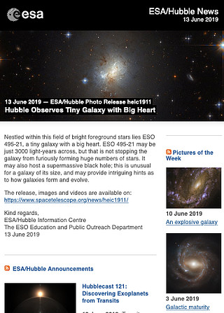 ESA/Hubble Photo Release heic1911 - Hubble Observes Tiny Galaxy with Big Heart