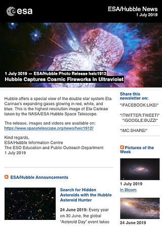 ESA/Hubble Photo Release heic1912 - Hubble Captures Cosmic Fireworks in Ultraviolet