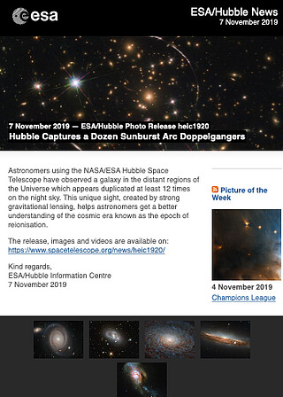 ESA/Hubble Photo Release heic1920 - Hubble Captures a Dozen Sunburst Arc Doppelgangers