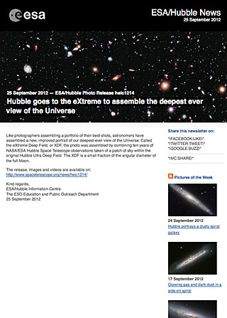 ESA/Hubble Photo Release heic1214 - Hubble goes to the eXtreme to assemble the deepest ever view of the Universe