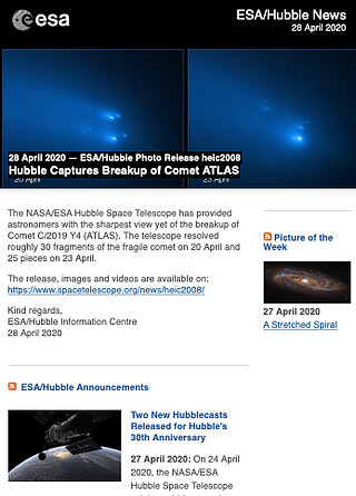 ESA/Hubble Photo Release heic2008 - Hubble Captures Breakup of Comet ATLAS