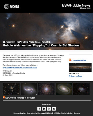 ESA/Hubble Photo Release heic2012 - Hubble Watches the “Flapping” of Cosmic Bat Shadow
