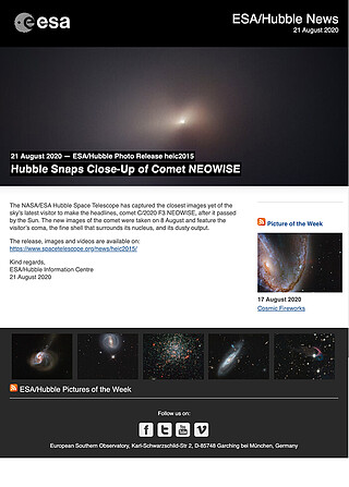 ESA/Hubble Photo Release heic2015 - Hubble Snaps Close-Up of Comet NEOWISE