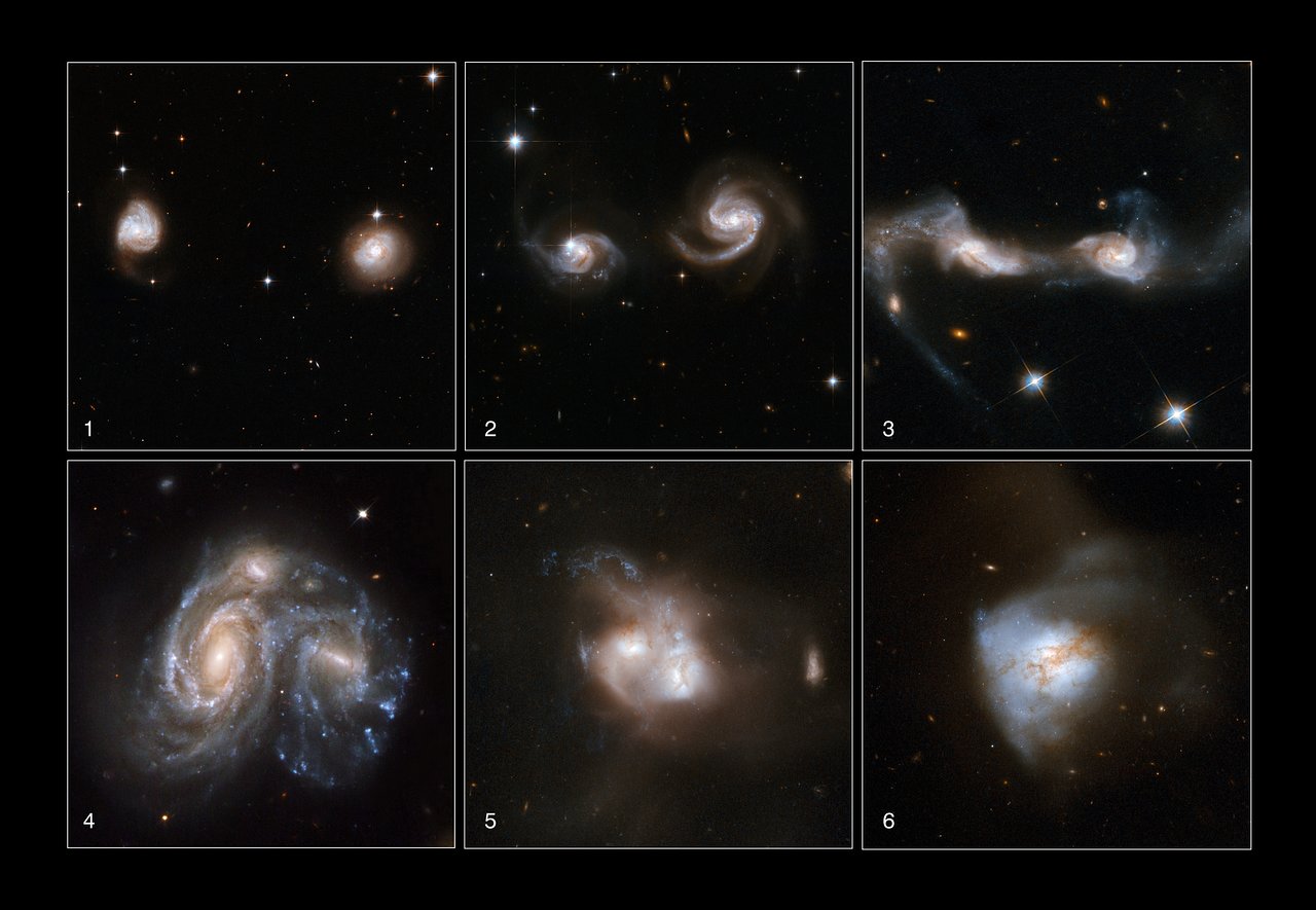 Different stages of galaxy mergers